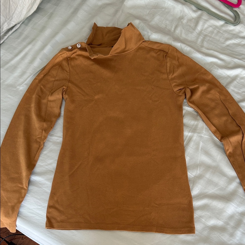 J. Crew Tan Turtleneck Top with jewel buttons 💎